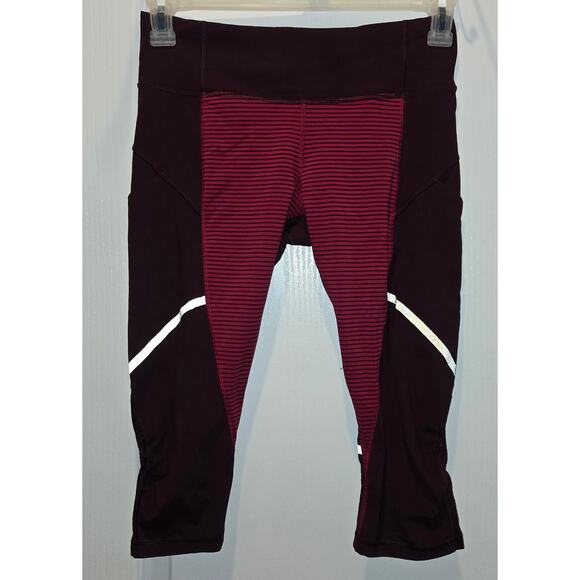 Lululemon Hop To It Crop sz 6 Bordeaux Drama / Hyper Stripe Bumble Berry - Picture 1 of 5